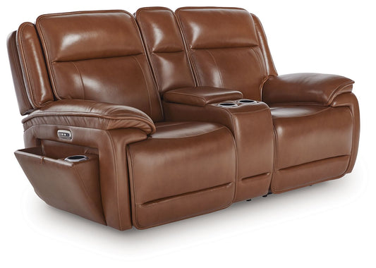 Healy Pier - Power Reclining Loveseat With Console / Adj Headrest - Chocolate