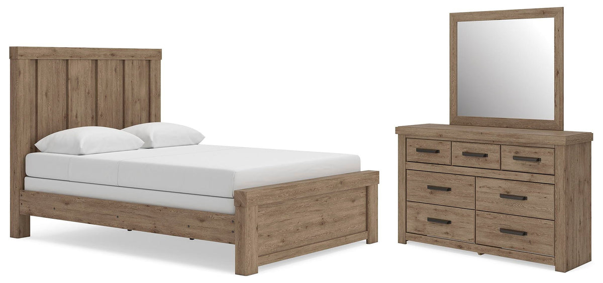 Oliandon - 3 Pc. - Queen Panel Bed, Dresser And Mirror - Light Brown