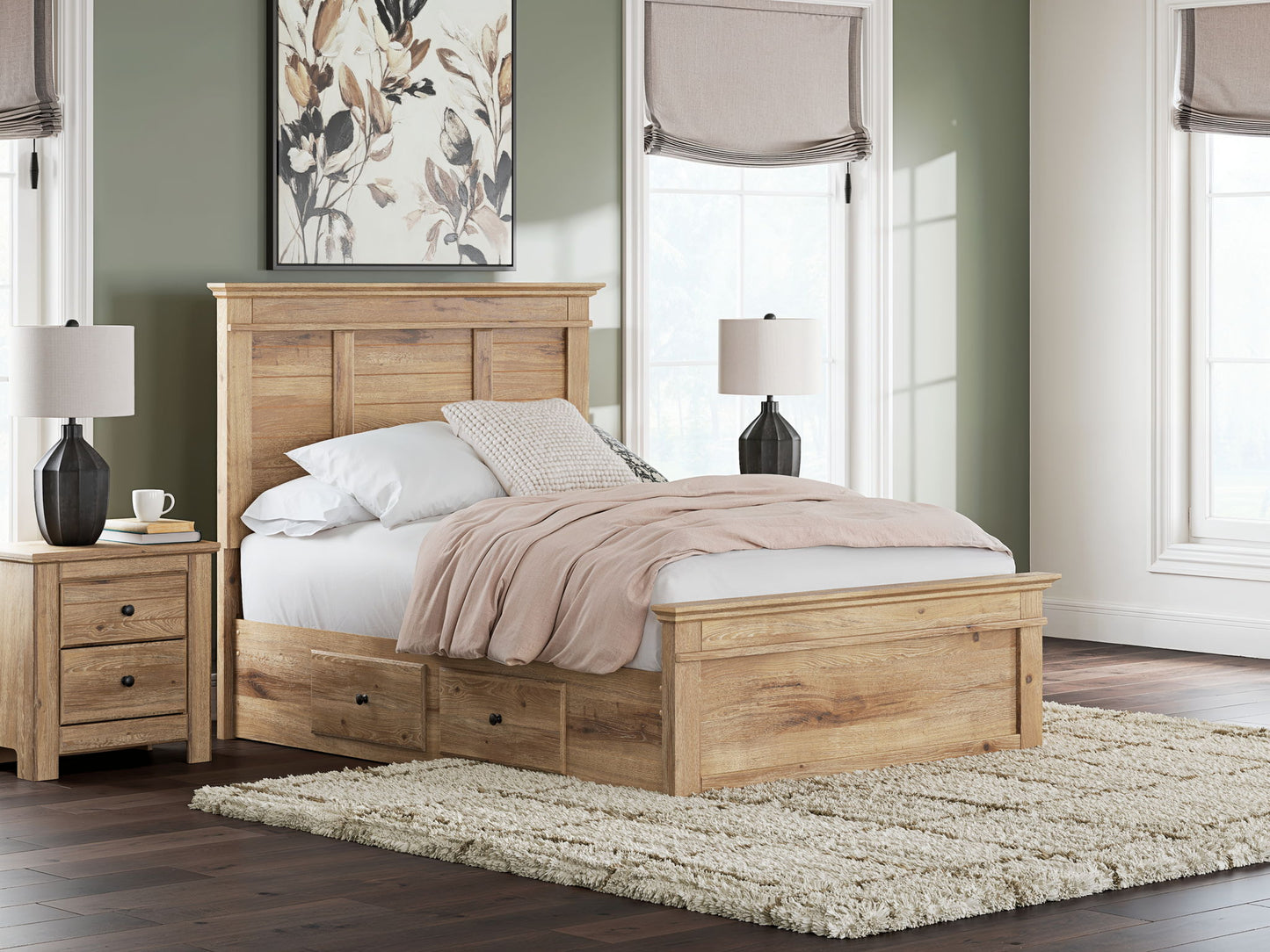 Makidern - Panel Storage Bed With 2 Under Bed Storage Units