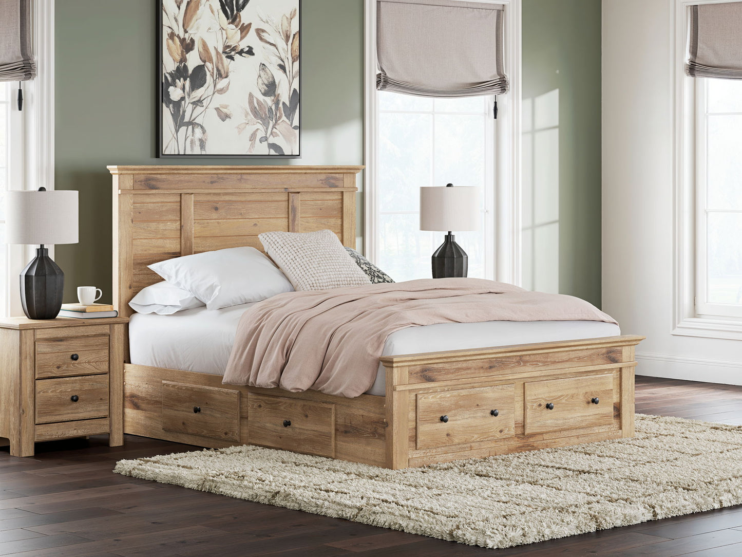 Makidern - Panel Storage Bed With 2 Under Bed Storage Units
