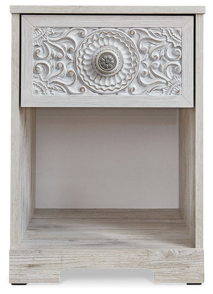 Paxberry - One Drawer Night Stand - Open Cubby - Whitewash