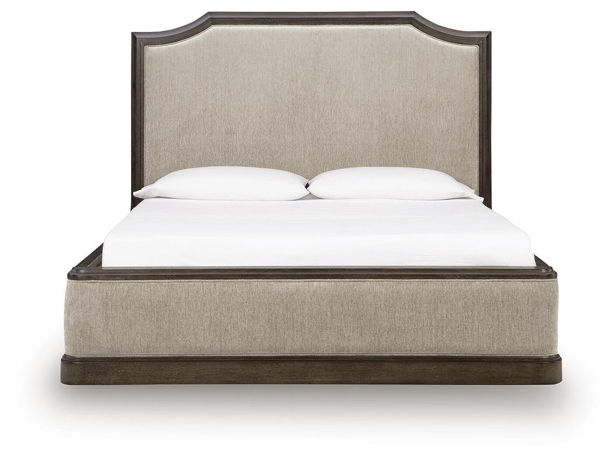 Wickenger - King Upholstered Panel Bed - Dark Brown