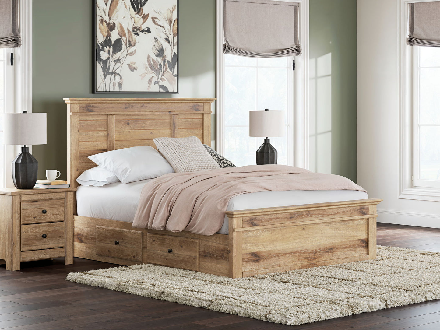 Makidern - Panel Storage Bed With 2 Under Bed Storage Units